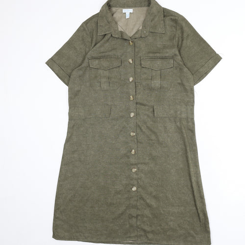 Blue Vanilla Womens Green Polyester A-Line Size 12 Collared Button
