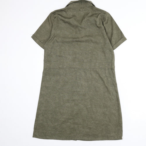 Blue Vanilla Womens Green Polyester A-Line Size 12 Collared Button