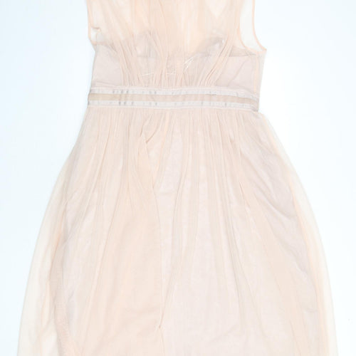 Debut Womens Pink Polyester A-Line Size 16 Round Neck Zip - Mesh Overlay