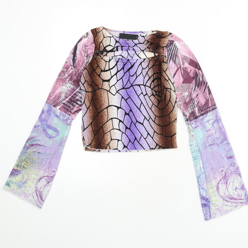 Glass Onion Womens Multicoloured Geometric Polyester Cropped T-Shirt Size 8 Round Neck - Flare Sleeves