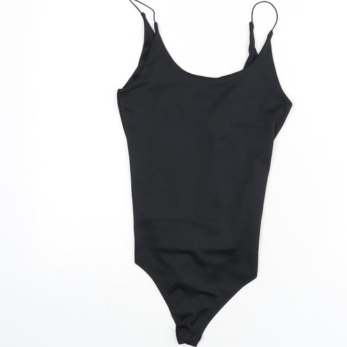 Amisu Womens Black Polyester Bodysuit One-Piece Size S Snap