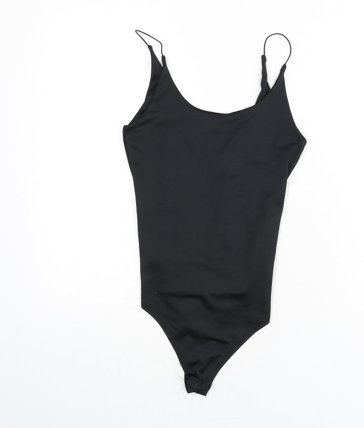 Amisu Womens Black Polyester Bodysuit One-Piece Size S Snap