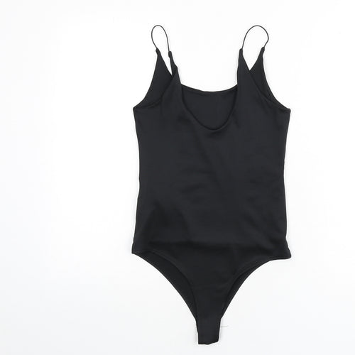 Amisu Womens Black Polyester Bodysuit One-Piece Size S Snap