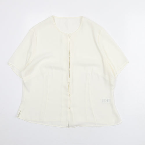 St Michael Womens Ivory Polyester Basic Button-Up Size 20 Round Neck - Lace Trim