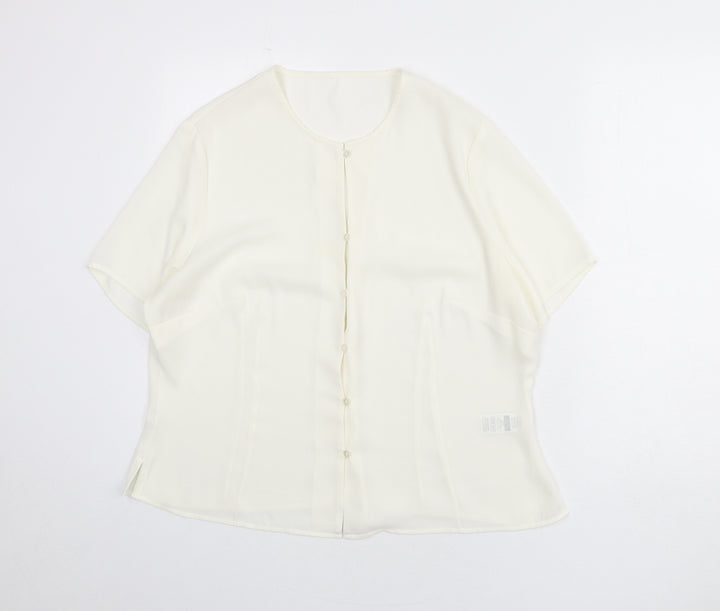 St Michael Womens Ivory Polyester Basic Button-Up Size 20 Round Neck - Lace Trim