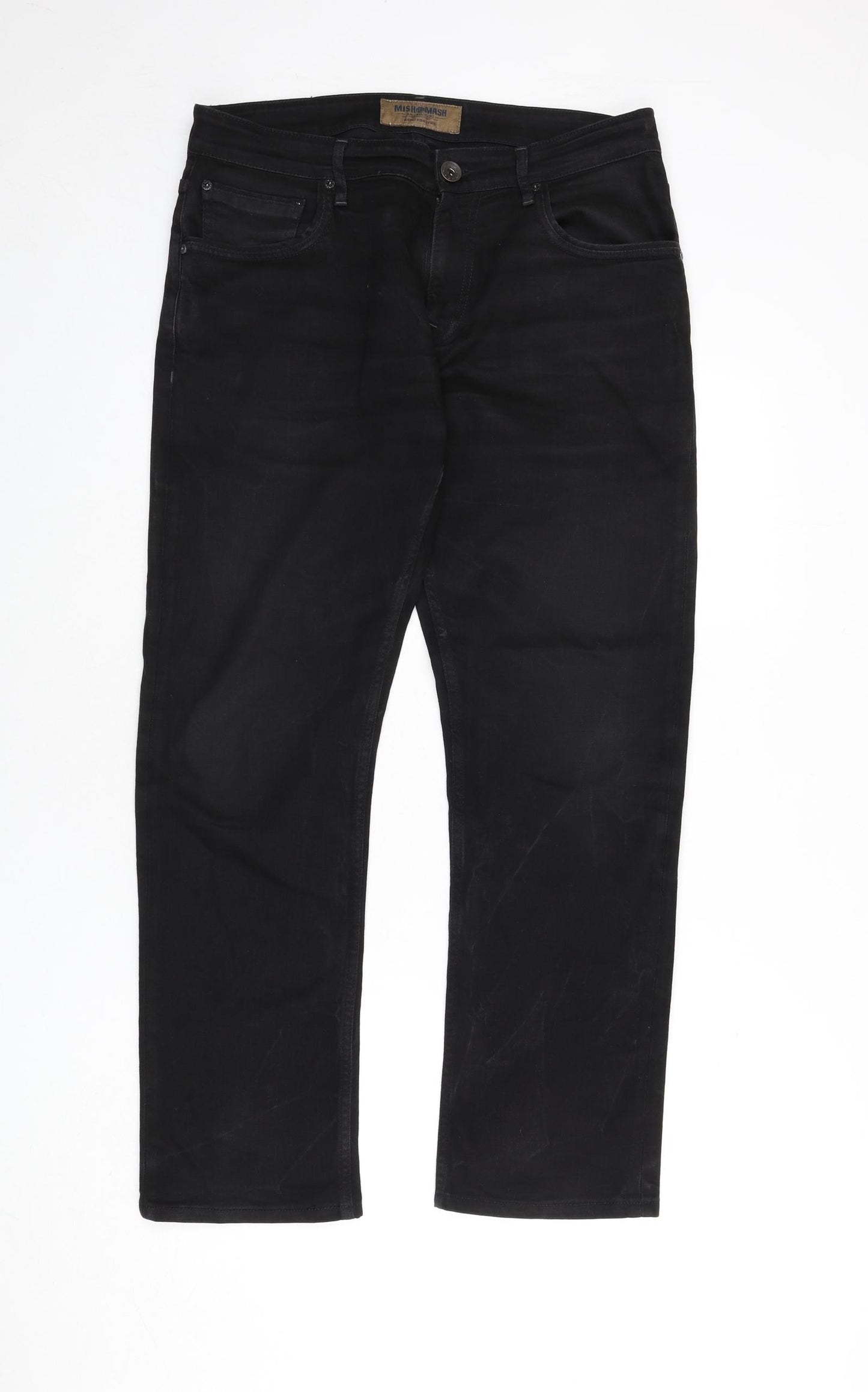 Mish Mash Mens Black Cotton Straight Jeans Size 34 in L28 in Regular Zip - Washed Denim Look