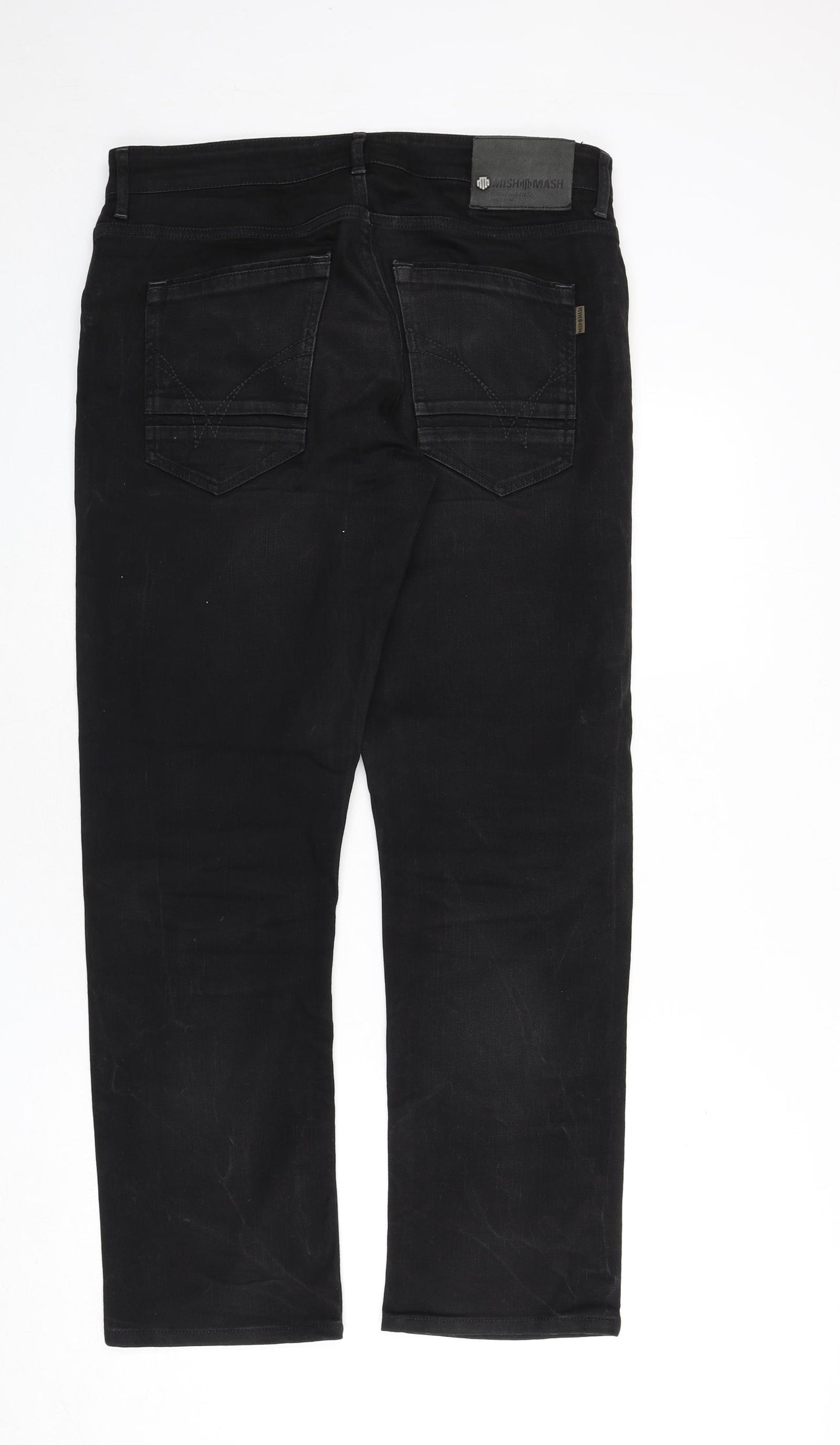 Mish Mash Mens Black Cotton Straight Jeans Size 34 in L28 in Regular Zip - Washed Denim Look