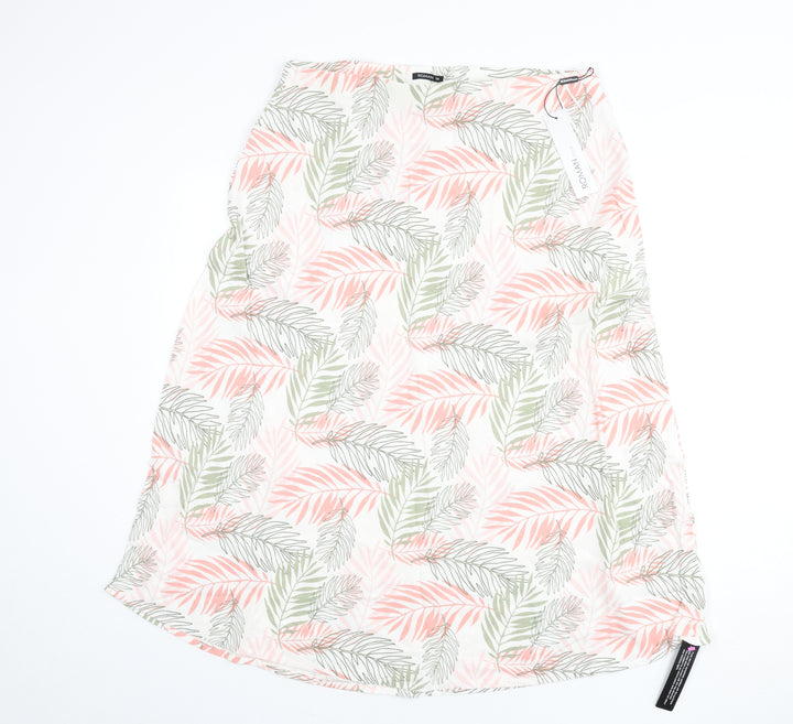 Roman Womens Multicoloured Geometric Linen Flare Skirt Size 14 - Leaf Print