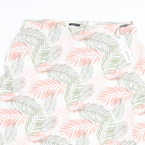 Roman Womens Multicoloured Geometric Linen Flare Skirt Size 14 - Leaf Print
