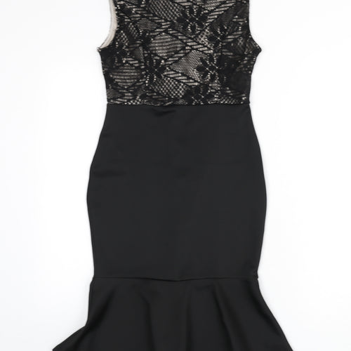 AX Paris Womens Black Polyester Mermaid Size 8 Round Neck Zip - Lace Overlay