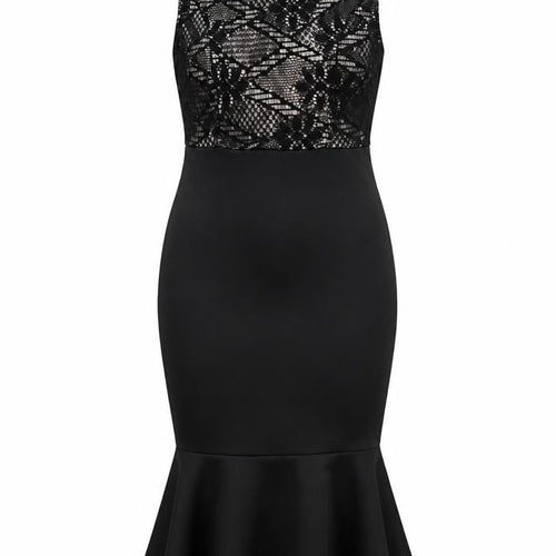 AX Paris Womens Black Polyester Mermaid Size 8 Round Neck Zip - Lace Overlay