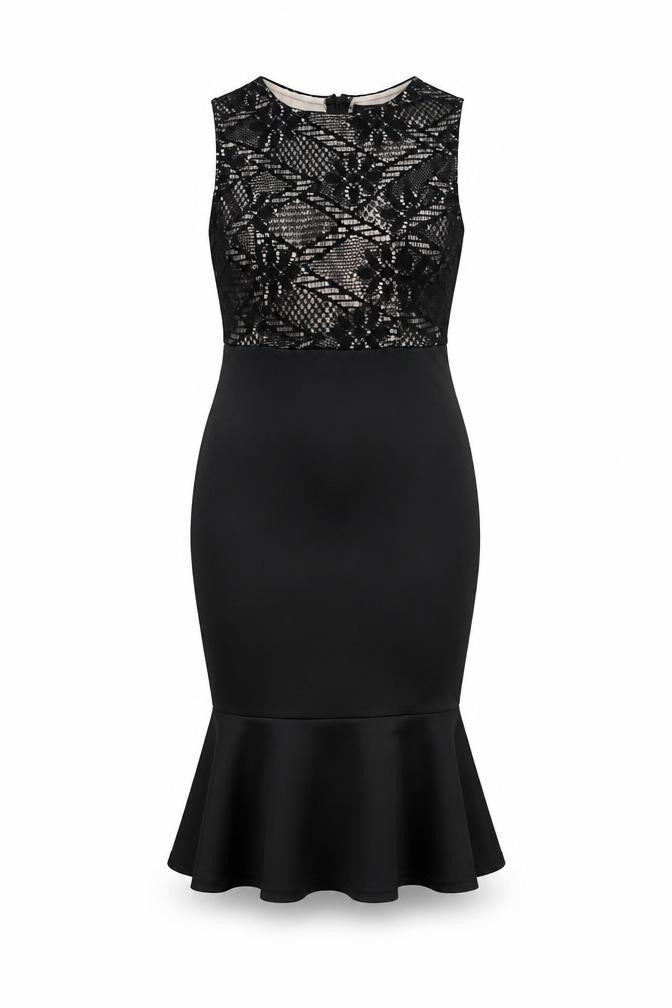 AX Paris Womens Black Polyester Mermaid Size 8 Round Neck Zip - Lace Overlay