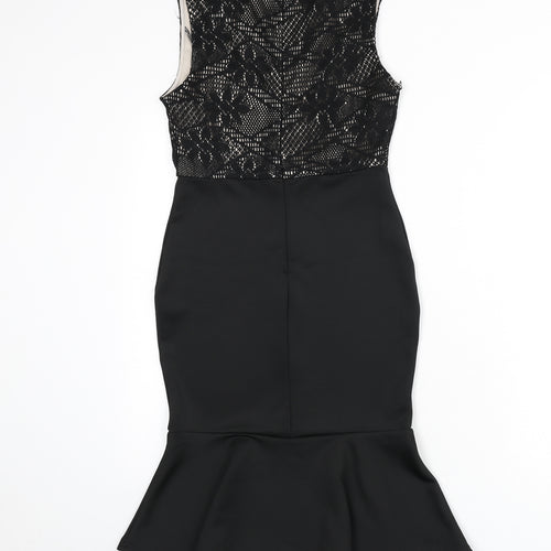 AX Paris Womens Black Polyester Mermaid Size 8 Round Neck Zip - Lace Overlay