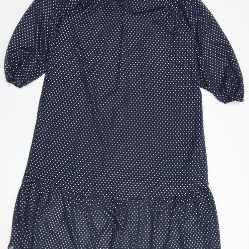 Marks and Spencer Womens Blue Polka Dot Polyester A-Line Size 10 Round Neck Tie
