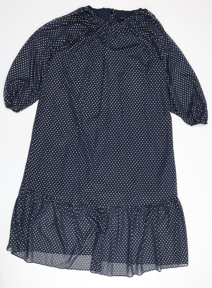 Marks and Spencer Womens Blue Polka Dot Polyester A-Line Size 10 Round Neck Tie