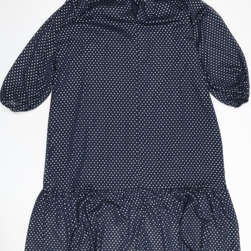 Marks and Spencer Womens Blue Polka Dot Polyester A-Line Size 10 Round Neck Tie