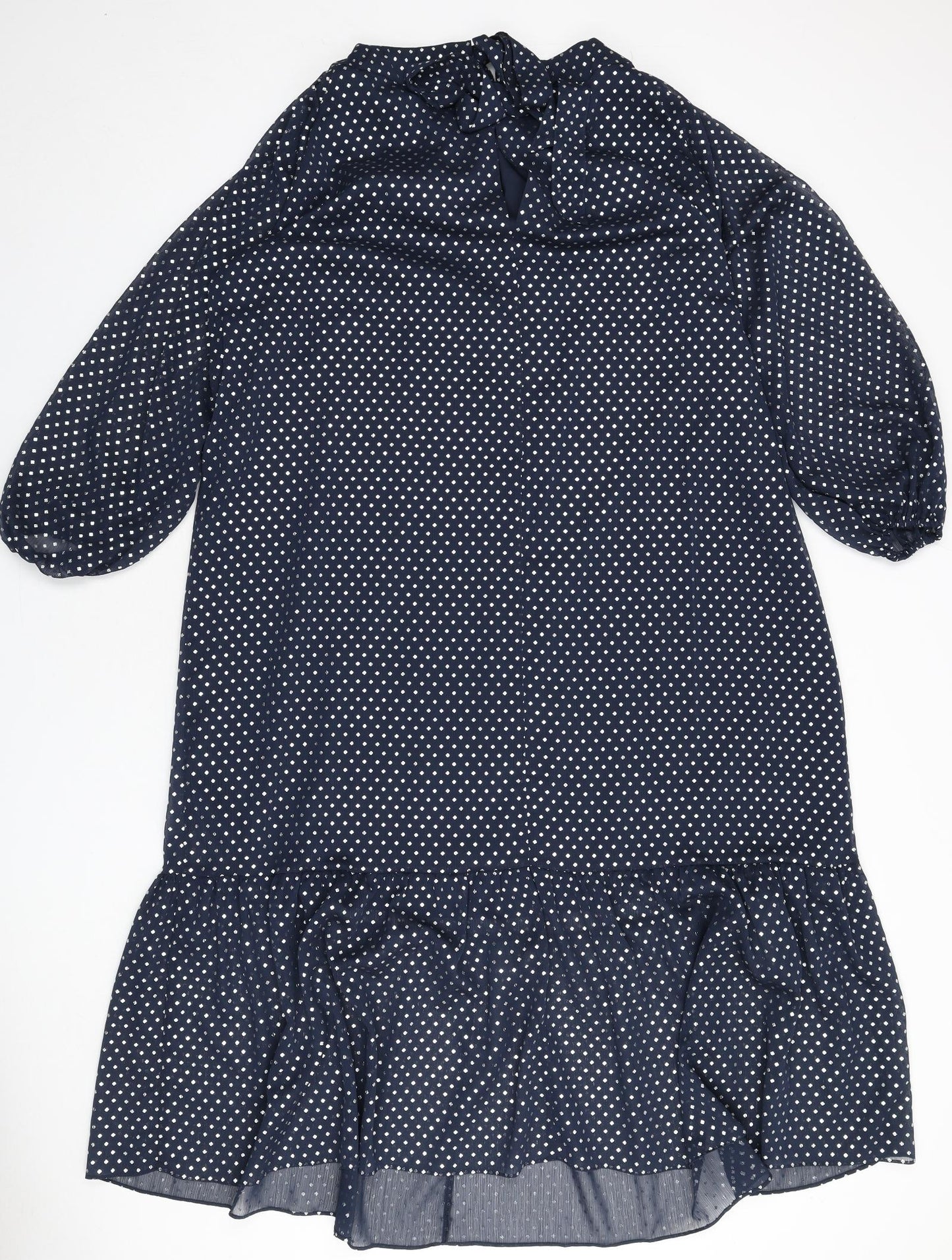 Marks and Spencer Womens Blue Polka Dot Polyester A-Line Size 10 Round Neck Tie