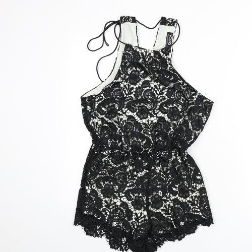 Yoins Womens Black Paisley Polyester Romper One-Piece Size 12 L3 in Tie - Lace Overlay