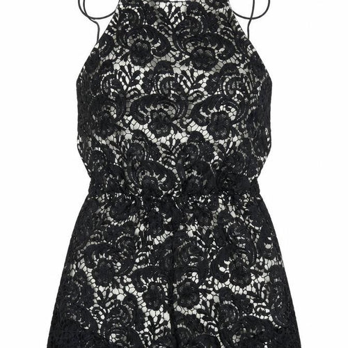 Yoins Womens Black Paisley Polyester Romper One-Piece Size 12 L3 in Tie - Lace Overlay