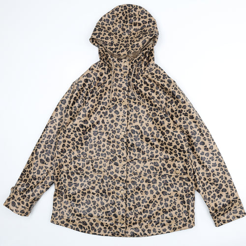 Marks and Spencer Womens Beige Animal Print Rain Coat Coat Size 14 Zip - Leopard Print