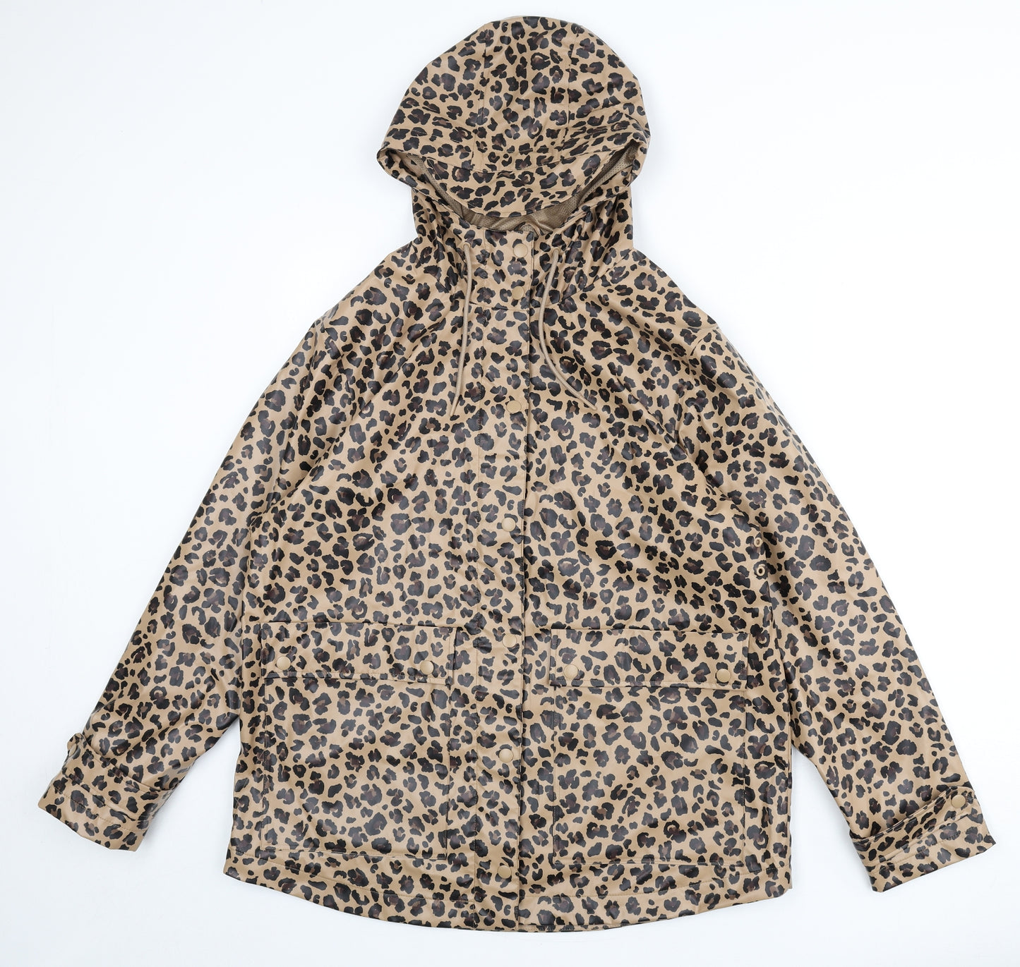 Marks and Spencer Womens Beige Animal Print Rain Coat Coat Size 14 Zip - Leopard Print