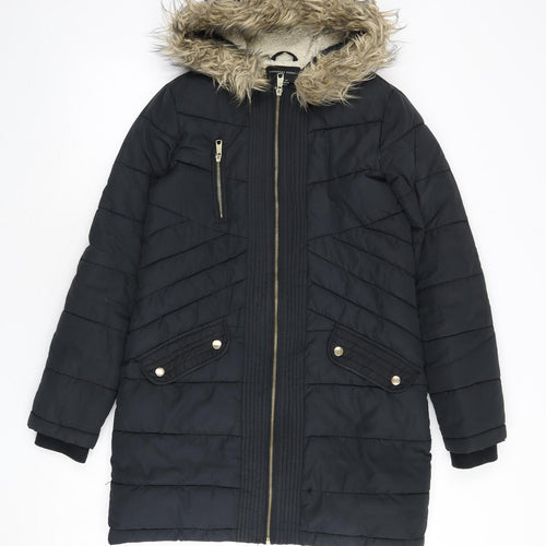 Dorothy Perkins Womens Black Parka Coat Size 8 Zip