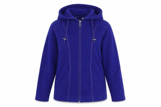 Front view of EWM women’s blue jacket, size UK 10, zip -, size UK 10-12
