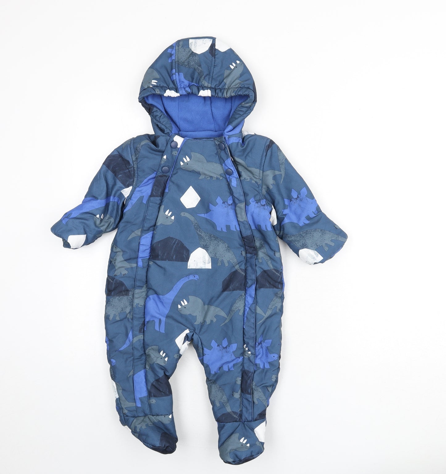Marks and Spencer Boys Blue Geometric Basic Coat Snowsuit Size 9-12 Months Snap - Dinosaurs