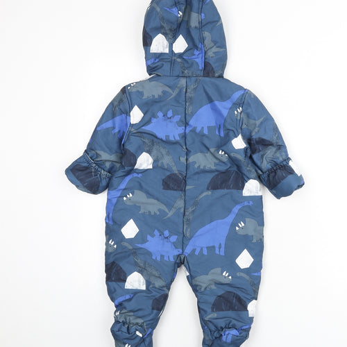 Marks and Spencer Boys Blue Geometric Basic Coat Snowsuit Size 9-12 Months Snap - Dinosaurs
