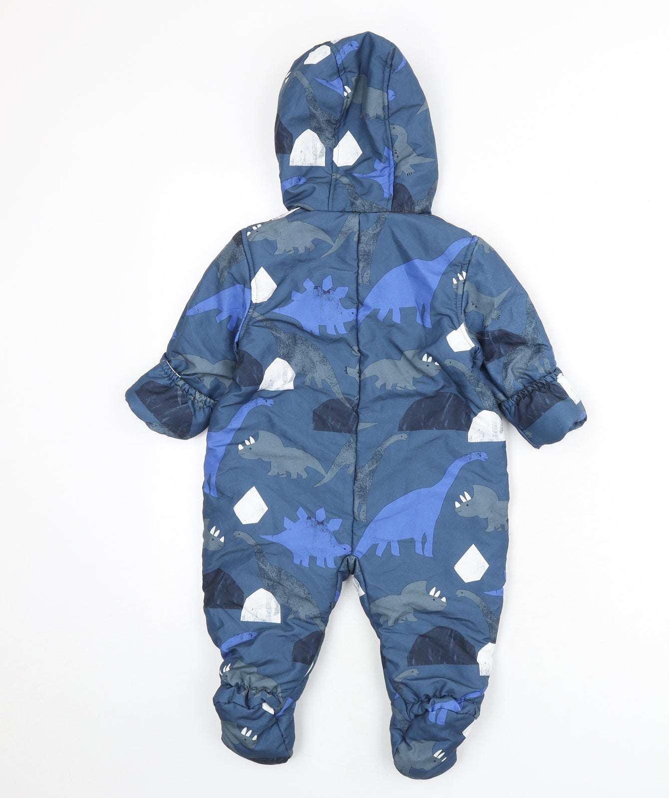 Marks and Spencer Boys Blue Geometric Basic Coat Snowsuit Size 9-12 Months Snap - Dinosaurs