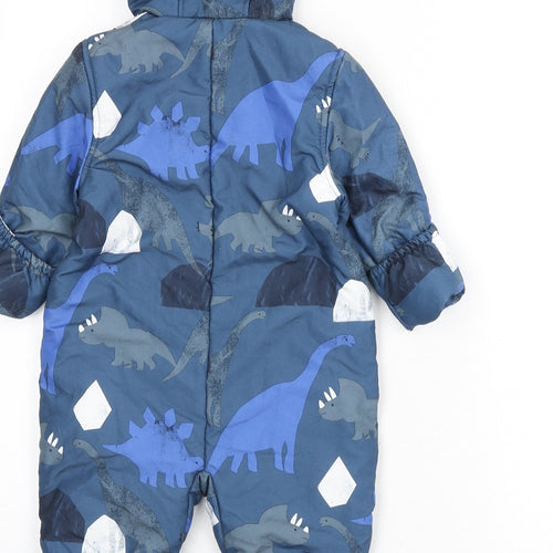 Marks and Spencer Boys Blue Geometric Basic Coat Snowsuit Size 9-12 Months Snap - Dinosaurs