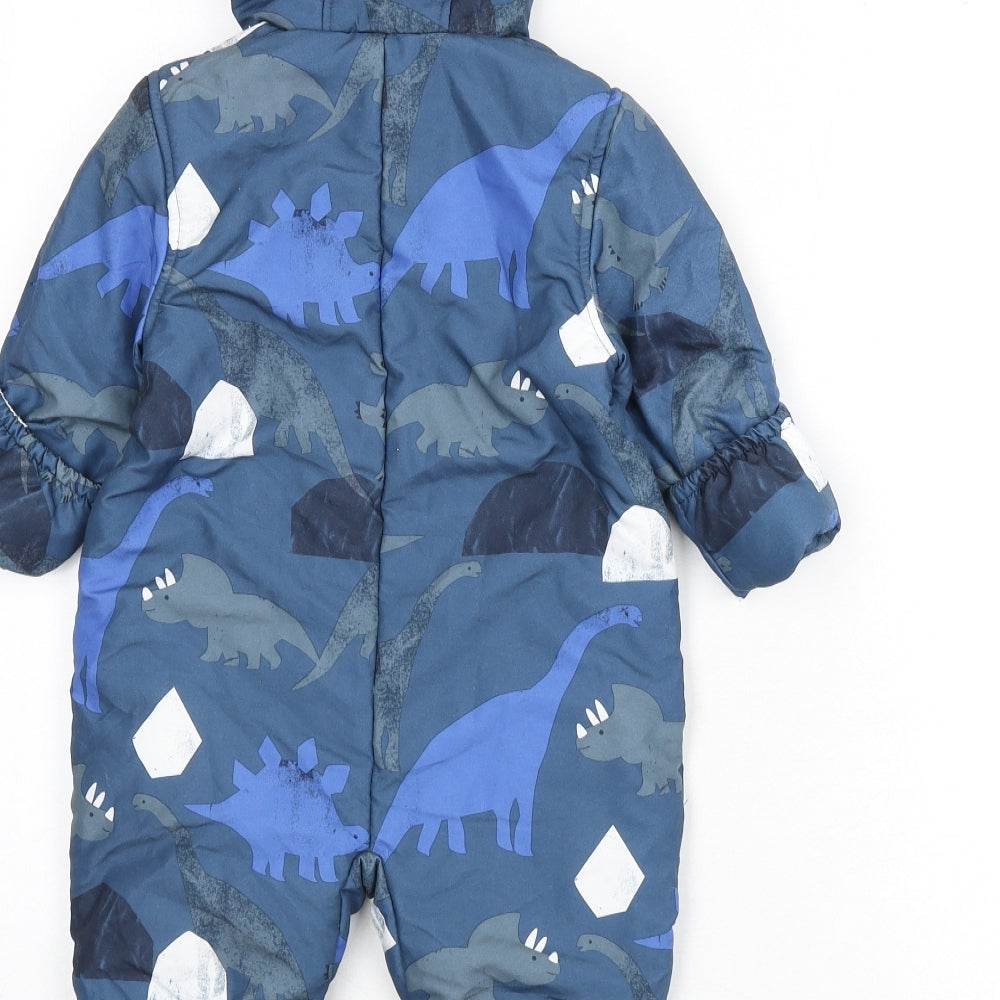 Marks and Spencer Boys Blue Geometric Basic Coat Snowsuit Size 9-12 Months Snap - Dinosaurs