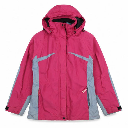 Front view of Outdoor women’s pink jacket coat, size UK 14, zip
