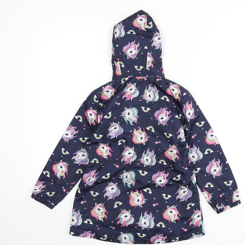 H&M Girls Blue Geometric Rain Coat Coat Size 4-5 Years Zip - Unicorns