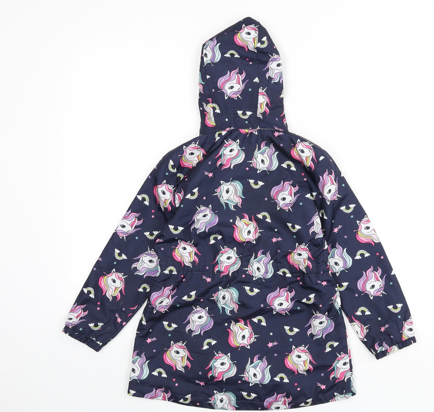 H&M Girls Blue Geometric Rain Coat Coat Size 4-5 Years Zip - Unicorns