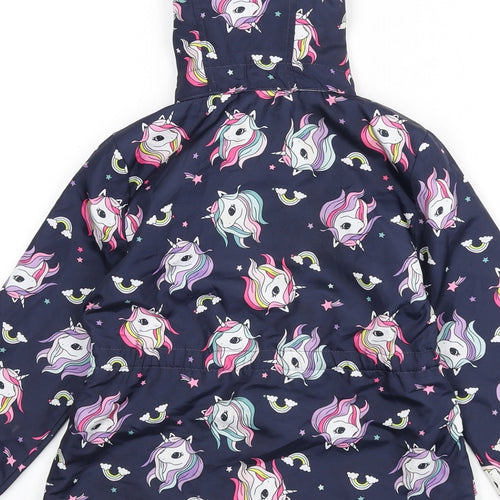H&M Girls Blue Geometric Rain Coat Coat Size 4-5 Years Zip - Unicorns