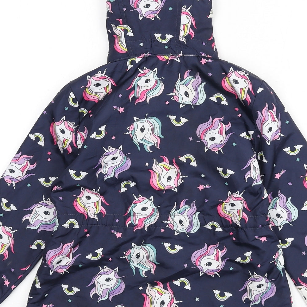 H&M Girls Blue Geometric Rain Coat Coat Size 4-5 Years Zip - Unicorns
