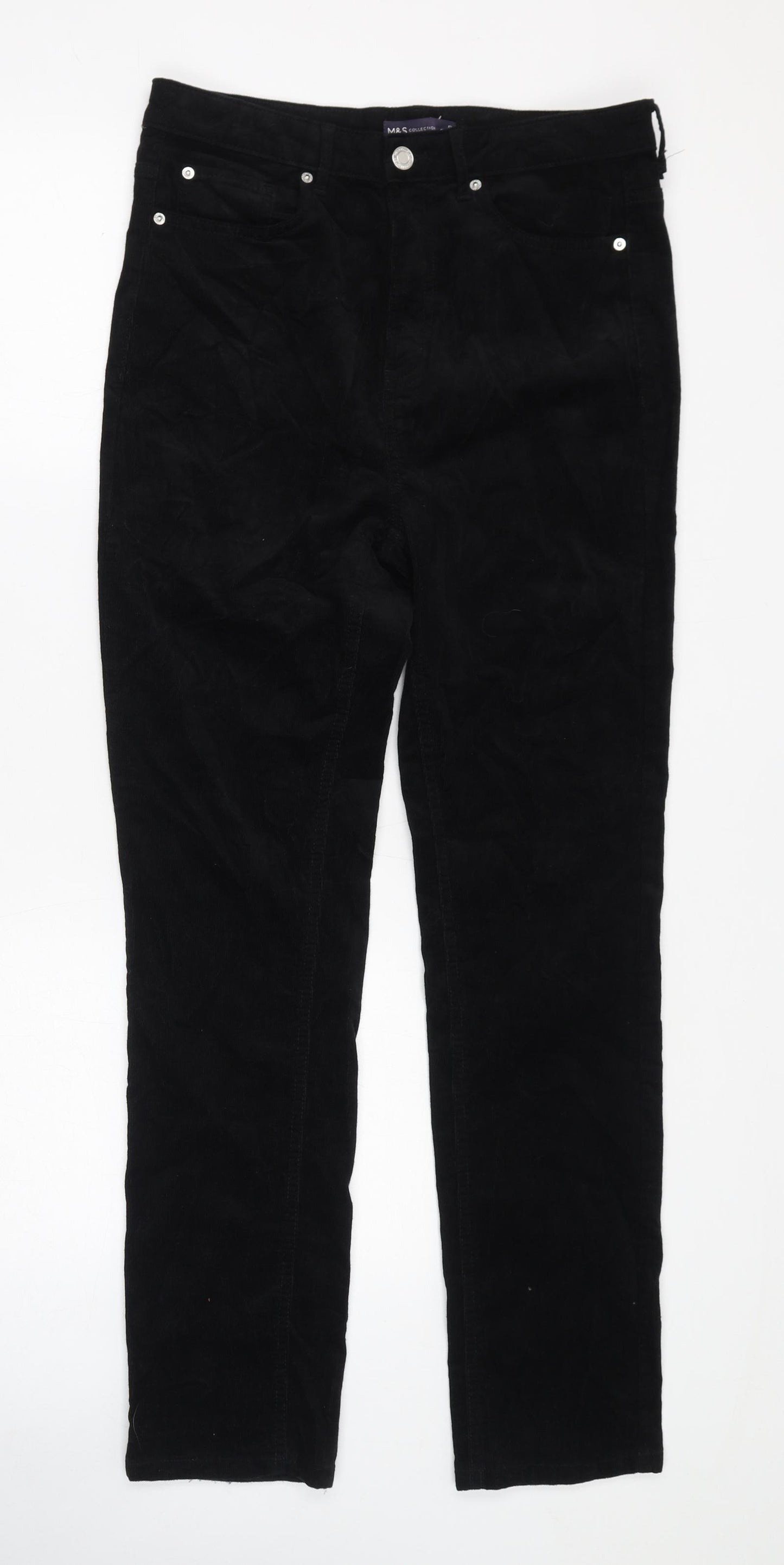 Marks and Spencer Womens Black Cotton Trousers Size 12 L30 in Regular Zip