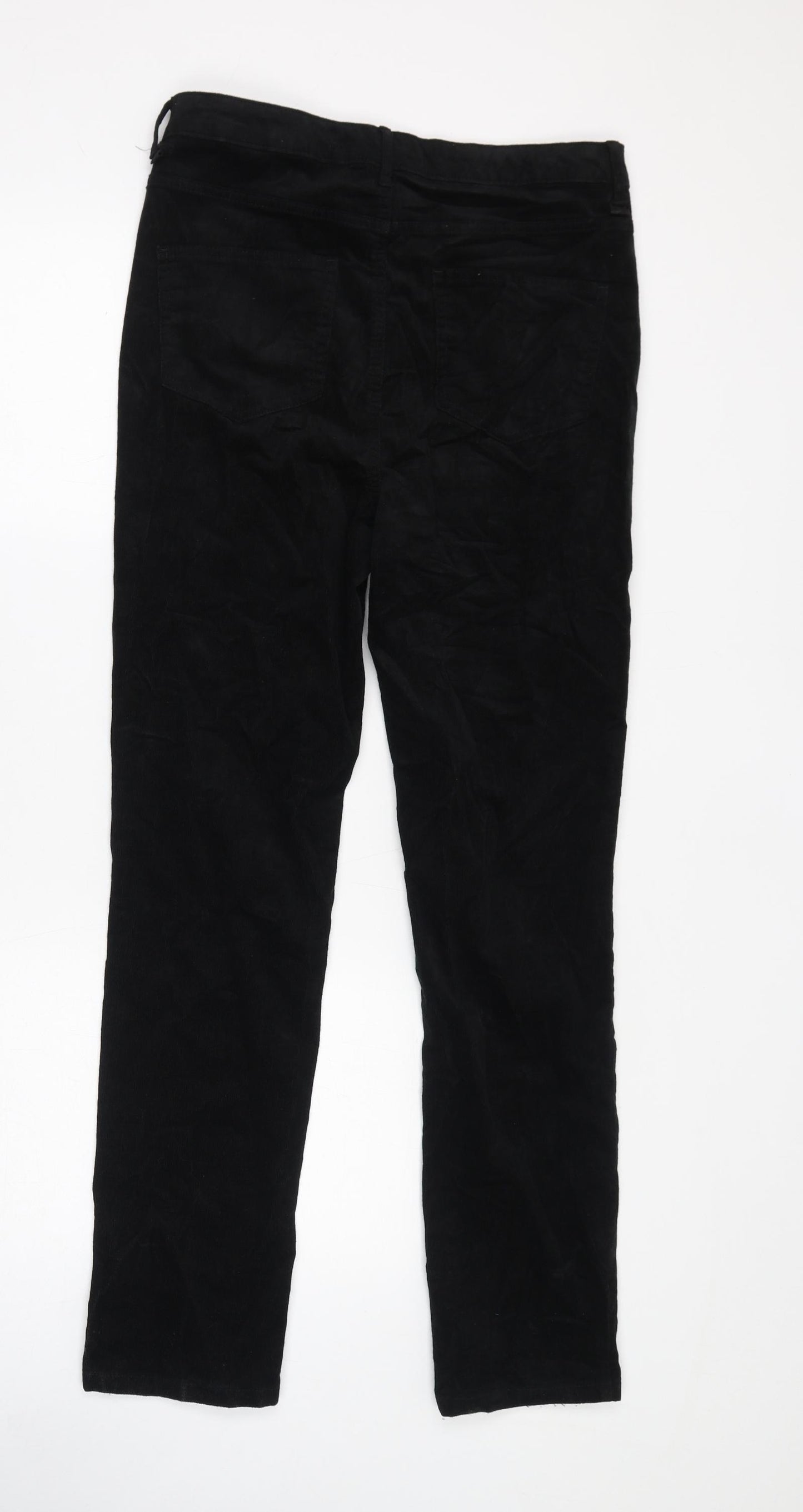 Marks and Spencer Womens Black Cotton Trousers Size 12 L30 in Regular Zip
