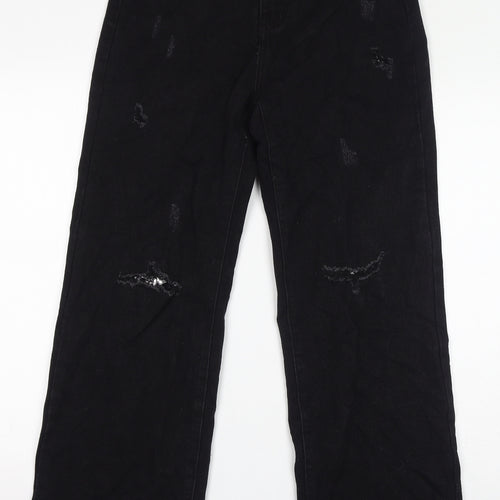 Deseño Moda Womens Black Cotton Straight Jeans Size 30 in L29 in Regular Zip - Sequins