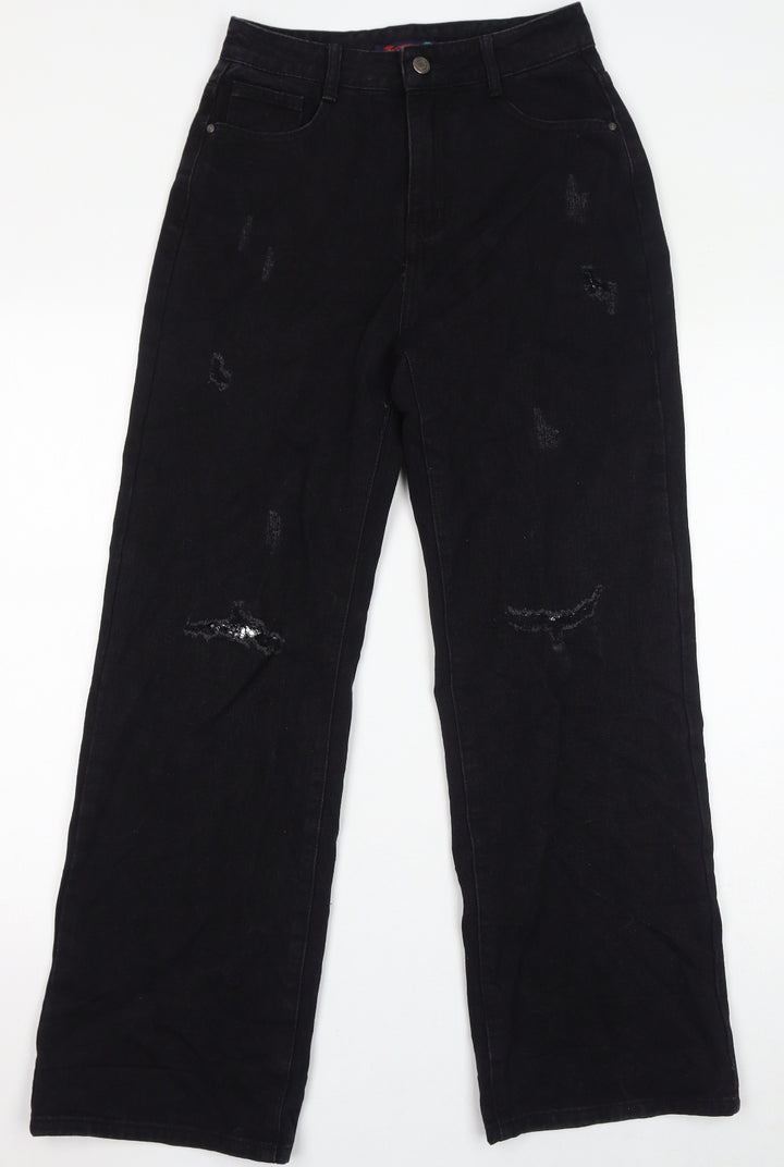 Deseño Moda Womens Black Cotton Straight Jeans Size 30 in L29 in Regular Zip - Sequins