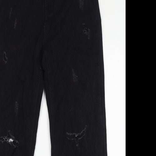 Deseño Moda Womens Black Cotton Straight Jeans Size 30 in L29 in Regular Zip - Sequins