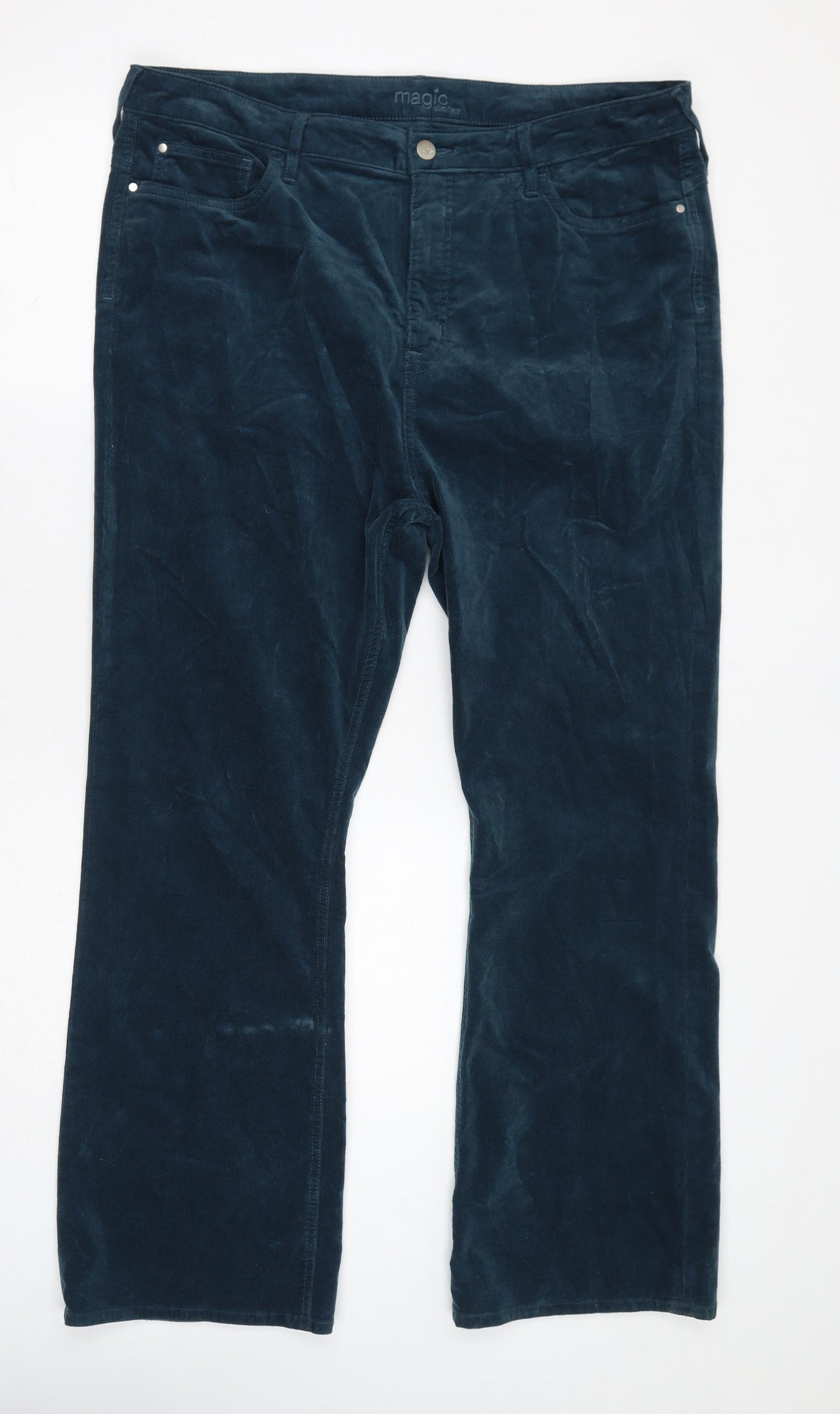 Marks and Spencer Womens Blue Cotton Trousers Size 20 L30 in Regular Zip