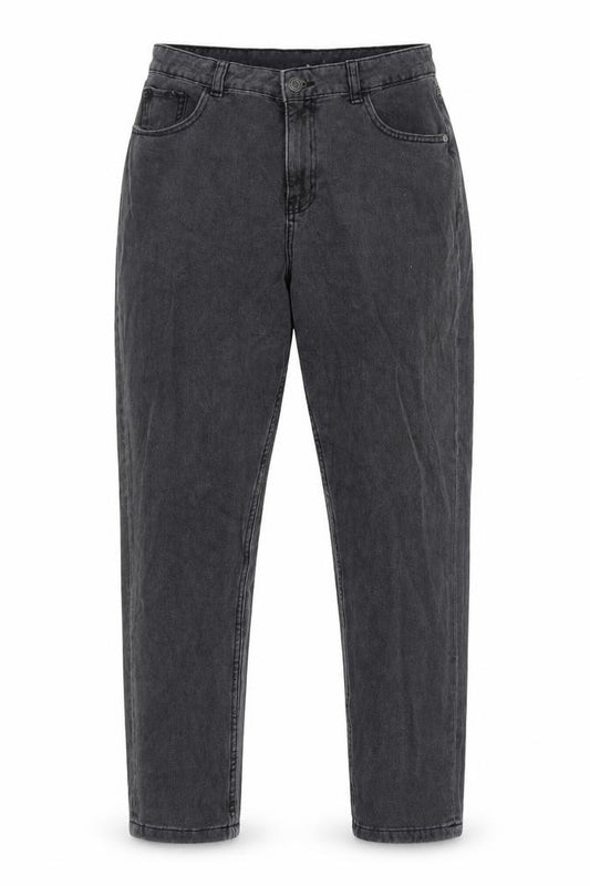 Front view of Noisy May women’s grey cotton mom jeans, size UK 30, 32-inch leg regular zip