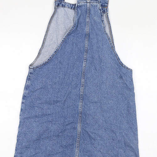 Denim & Co. Womens Blue Cotton Pinafore/Dungaree Dress Size 8 Square Neck Button - Pinafore