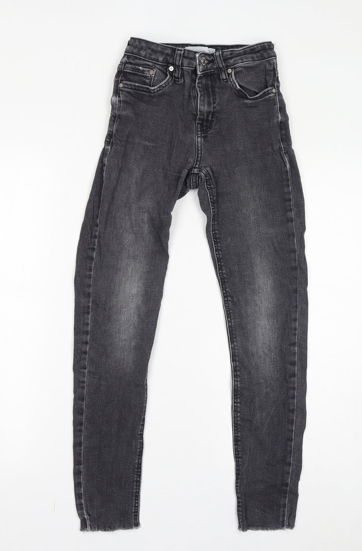 Mango Womens Grey Cotton Skinny Jeans Size 4 L27 in Regular Zip - Distressed Hem