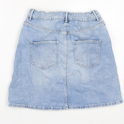 H&M Girls Blue Cotton A-Line Skirt Size 14 Years Regular Zip - Distressed