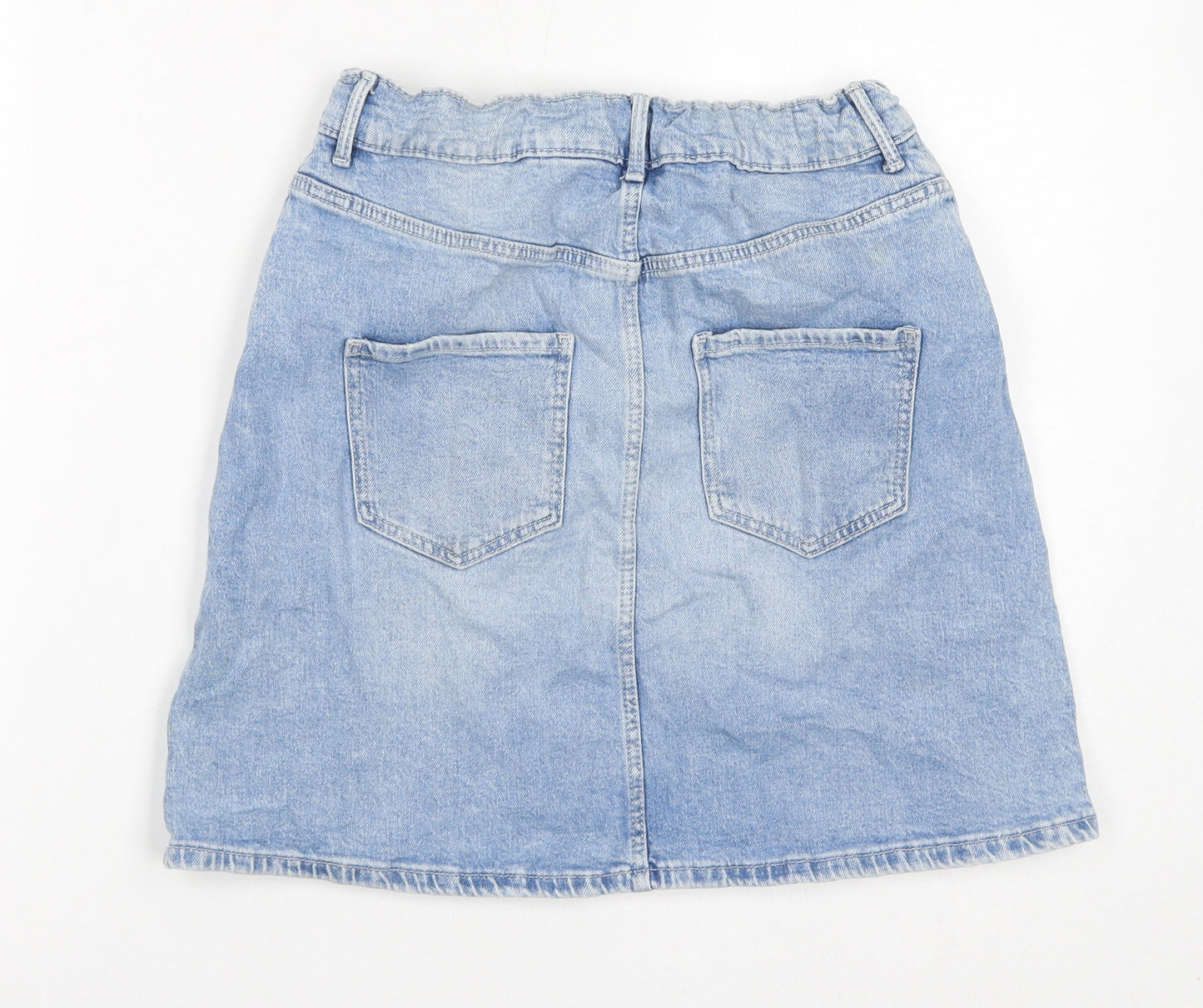 H&M Girls Blue Cotton A-Line Skirt Size 14 Years Regular Zip - Distressed