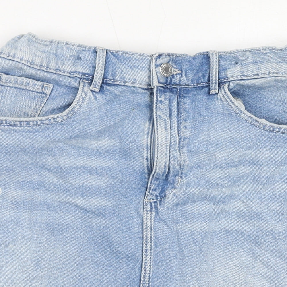 H&M Girls Blue Cotton A-Line Skirt Size 14 Years Regular Zip - Distressed