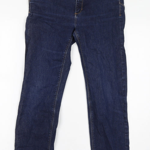 Marks and Spencer Womens Blue Cotton Straight Jeans Size 12 L28 in Regular Zip